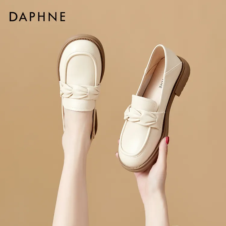 【达芙妮真皮乐福鞋】软底软面女鞋2025秋季新款真皮厚底乐福鞋女