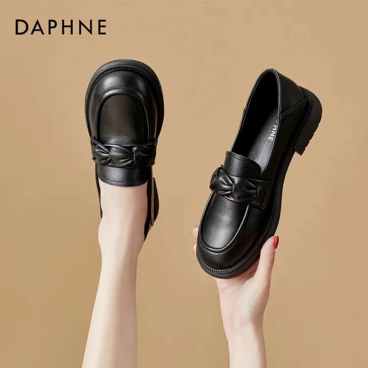 达芙妮百搭女鞋2025年秋季新款乐福鞋黑色复古乐福鞋女款女