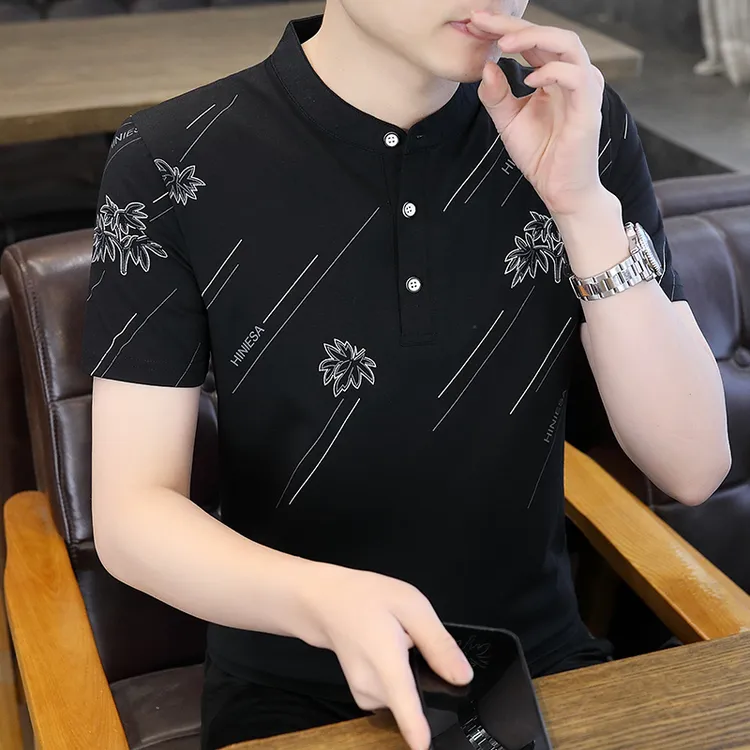 爆款POLO衫男士百搭夏季修身薄款帅气韩版翻领立领半袖T恤衫男装