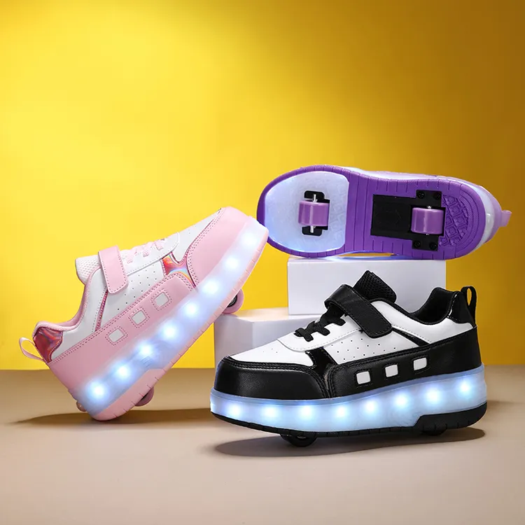 芭芭兔儿童暴走鞋断码清货双轮可伸缩男女童滑轮鞋透气发光6-12岁