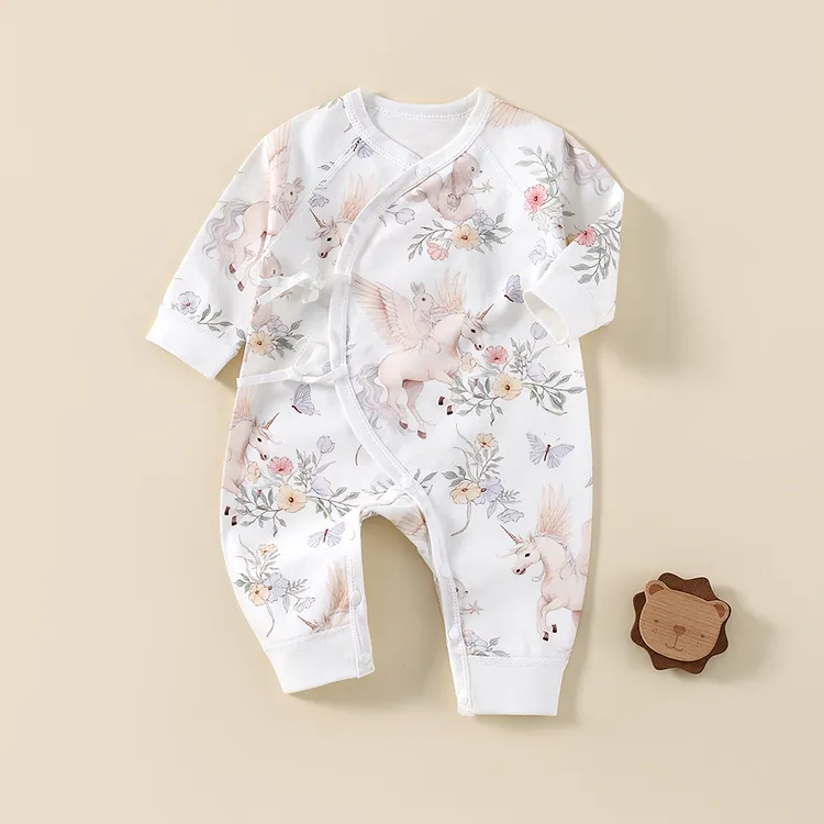 新生儿0-6月A类纯棉无骨连体衣春秋四季长袖蝴蝶衣婴儿宝宝服哈衣