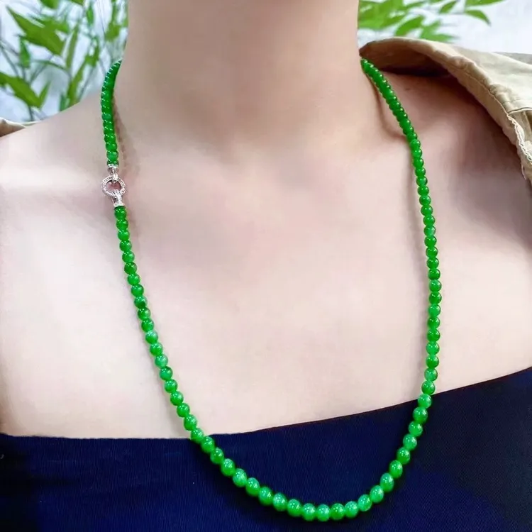正阳绿米珠天然冰种小米珠链干青项链圆珠手串米珠锁骨链小众ins