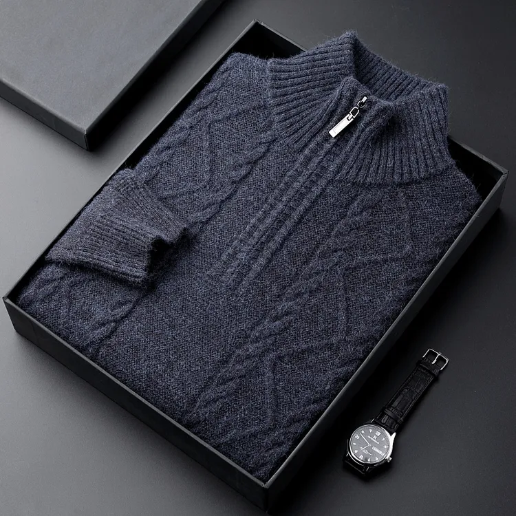 【抗起球】可机洗冬季毛衫男加厚拉链半高领中老年宽松毛衣打底衫