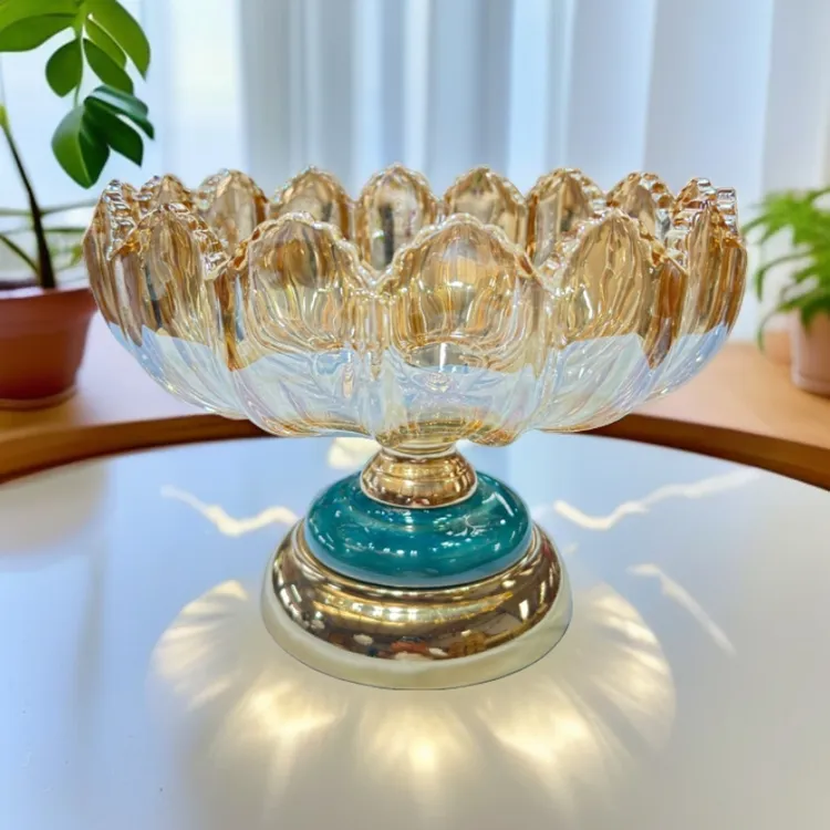 欧式高档陶瓷高脚果盘简约家用客厅茶几干果盘水晶玻璃大号水果盘