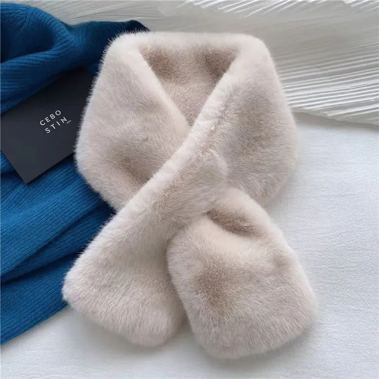 围巾女冬季加厚保暖仿兔毛假领子围巾时尚交叉新款毛毛高级围脖