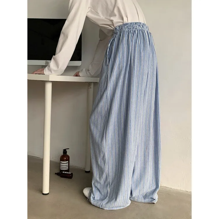 春秋慵懒风高级绒面条纹休闲裤男韩版毛绒阔腿长裤宽松保暖拖地裤