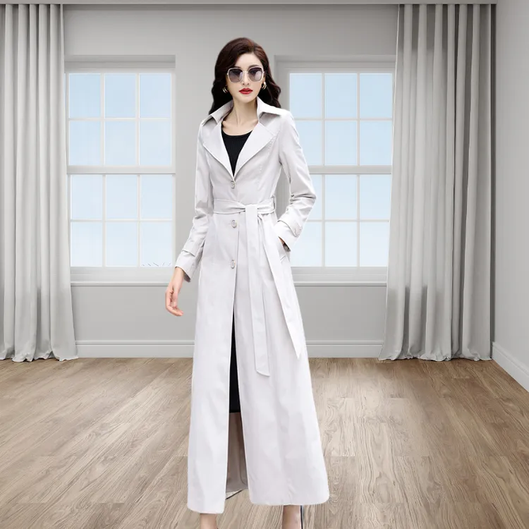 今年流行风衣女2025春秋季新款米白色气质修身显瘦长款时尚外套