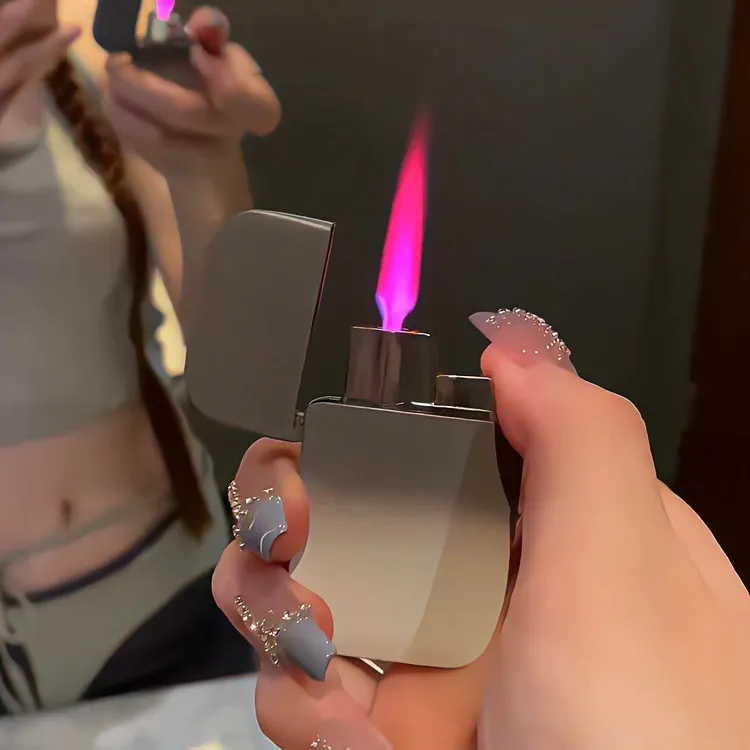 金属渐变高级感粉色火焰充气防风打火机ins可爱女火机送男友礼品