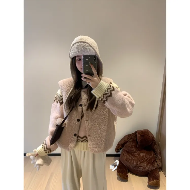 【韩11】正反两穿马甲保暖背心羊羔绒短款外套6282