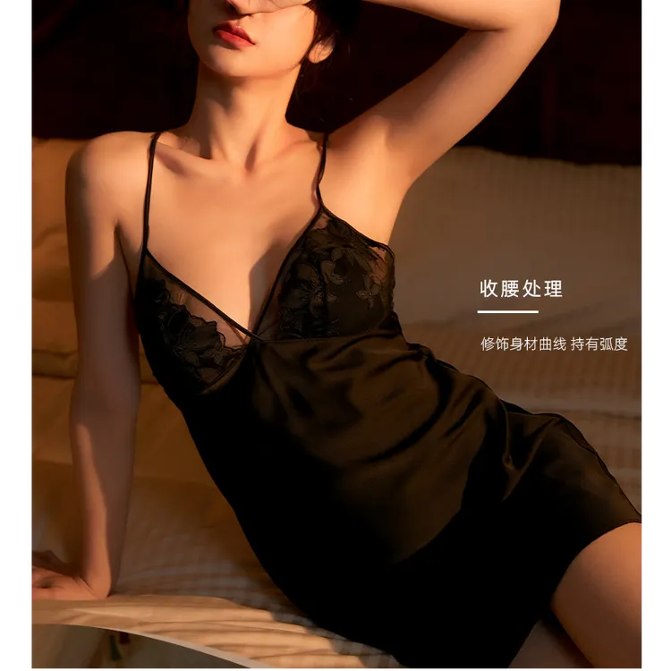 颜事局【茯笙】法式性感睡裙女蕾丝拼接薄款冰丝吊带裙高级感美背款