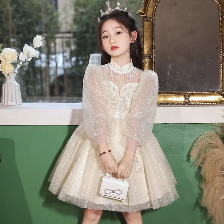 女童2024连衣裙儿童春秋蓬蓬纱裙女孩花童生日钢琴演出礼服公主裙