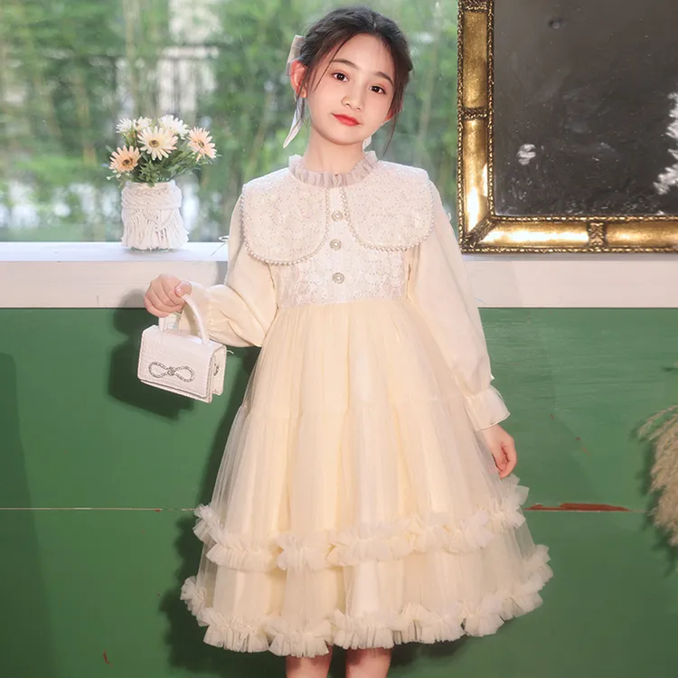 女童秋装连衣裙小女孩花童生日礼服女宝公主裙儿童蓬蓬纱洋气裙子