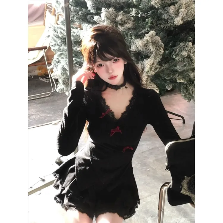 瑞茜·威斯瑟 腰精宝藏纯欲辣妹小个子针织上衣甜美蛋糕裙半裙套装