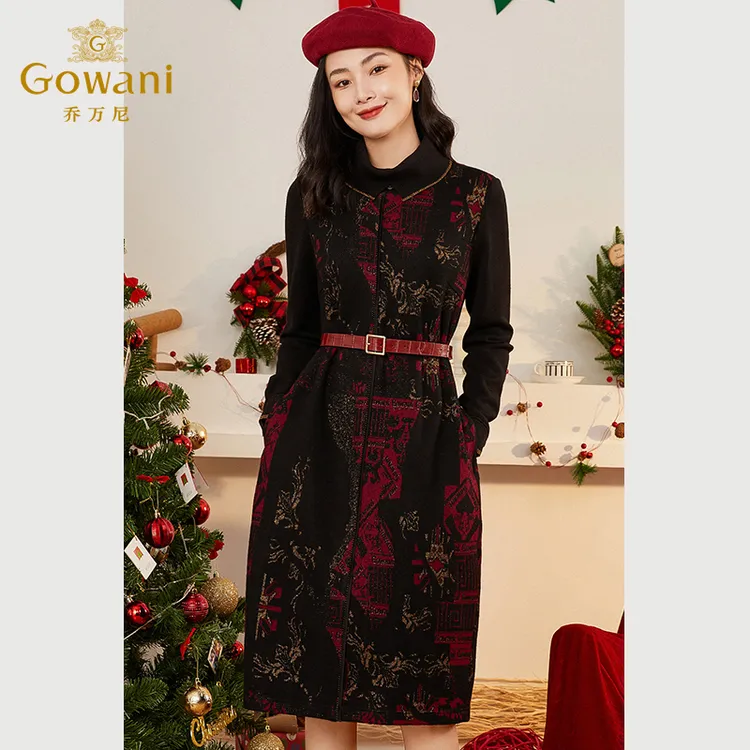 【100%绵羊毛】乔万尼2025秋季新款连衣裙中国风提花裙子EI4E500501