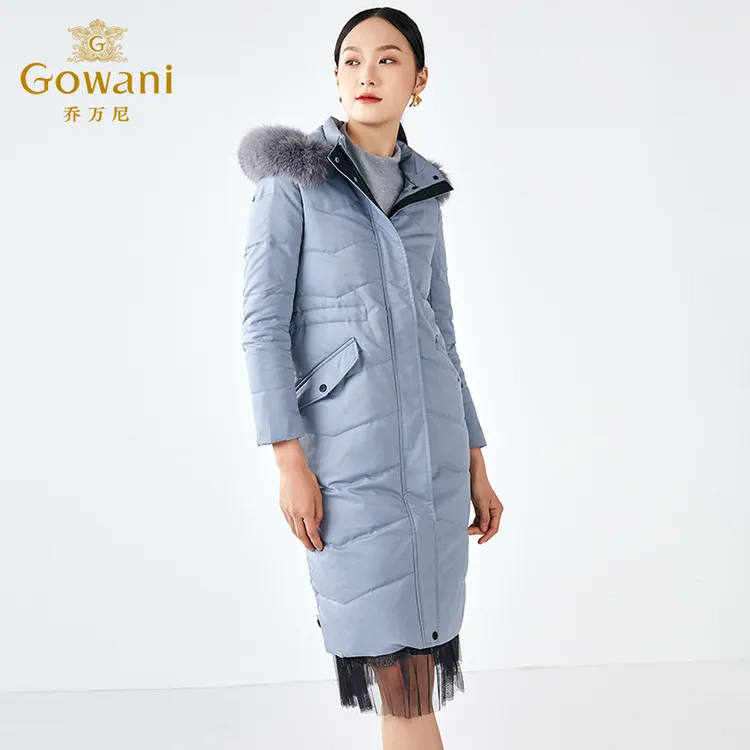 乔万尼羽绒服女商场新款清新雾霾蓝修身收腰狐狸毛领EB4T051