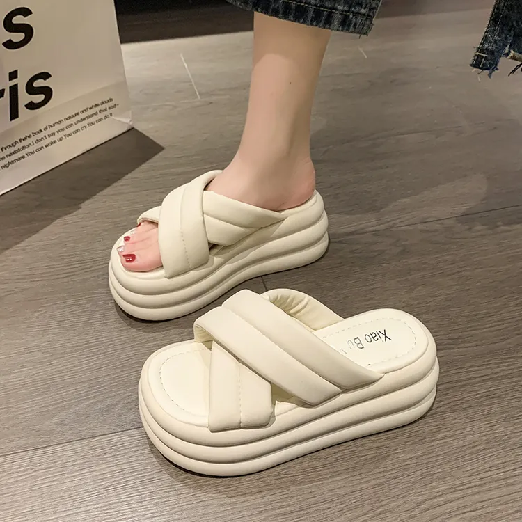 仙女风松糕厚底增高小个子外穿凉拖鞋女2025夏季新款高跟一字拖女