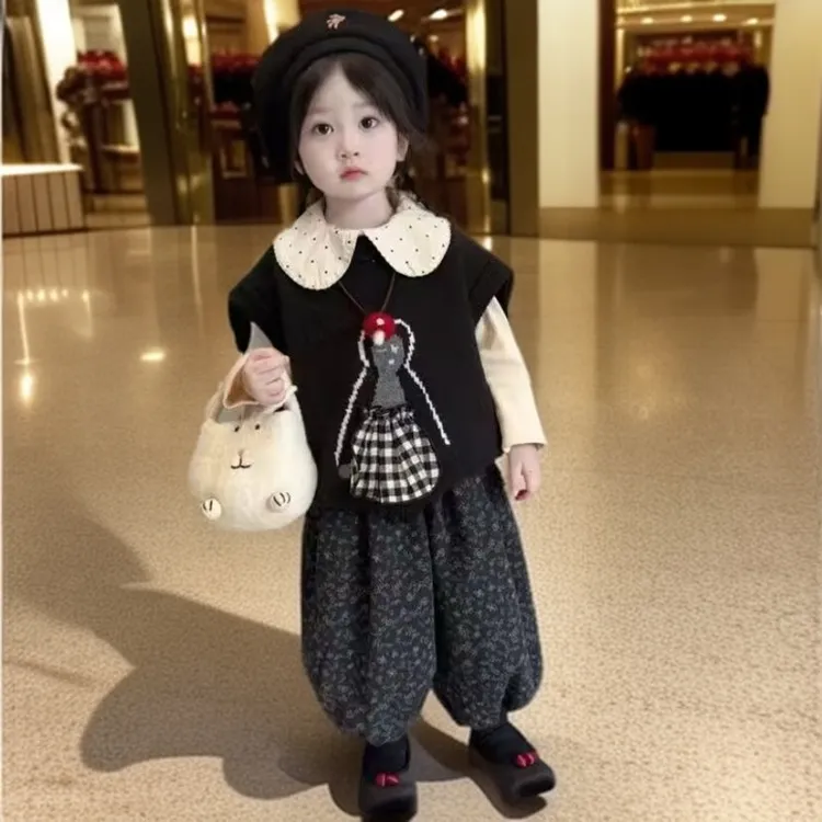 三件套宝宝马甲夏装长袖打底拍照法式复古小1-2岁小女孩潮装