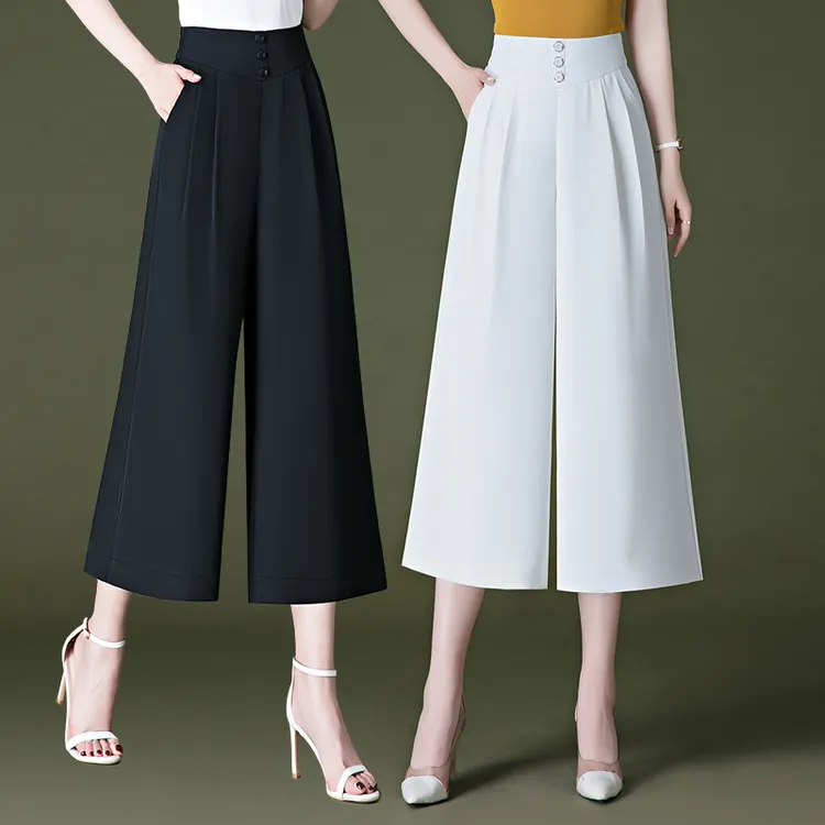 冰丝裙裤女爆款新款夏季薄款垂感妈妈八分裤白色阔腿裤高腰裤裙夏