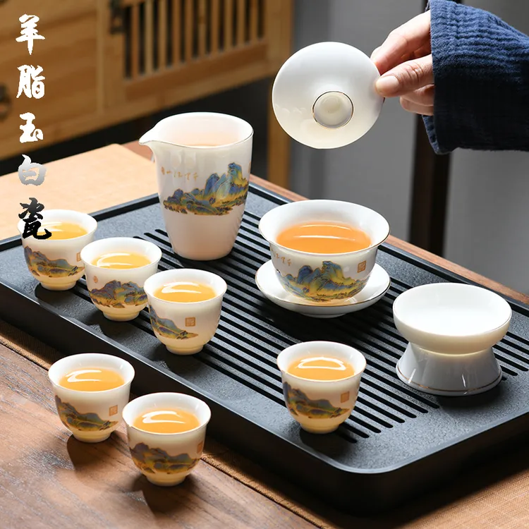 德化羊脂玉茶具套装高端白瓷全套家用泡茶专用盖碗高档送礼盒套装