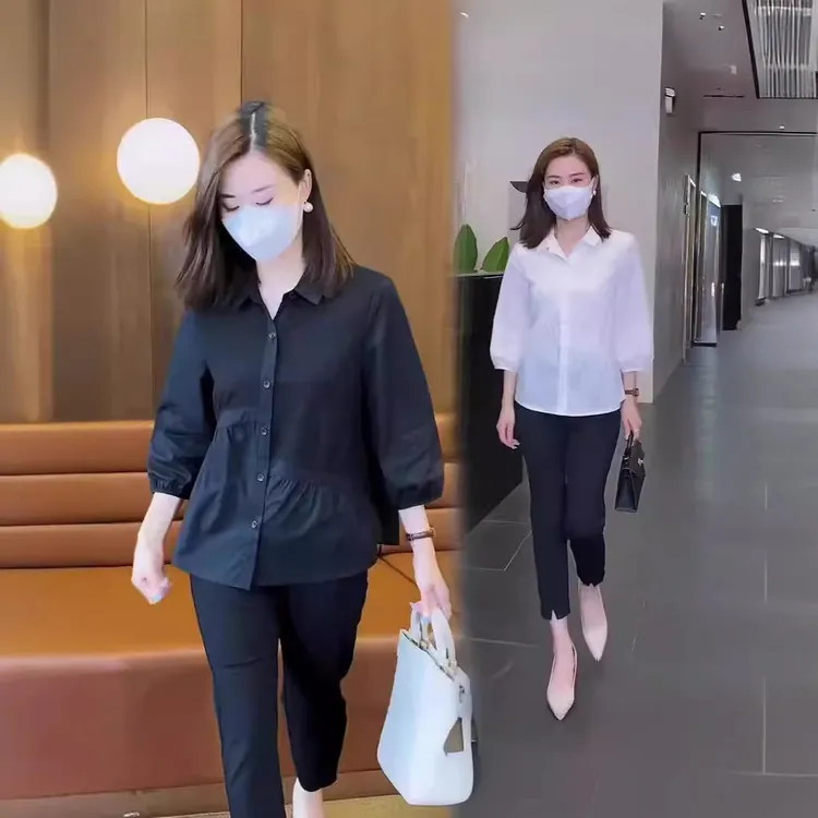 爆款衬衣女时尚遮肚子七分袖上衣2025春装衬衫设计感洋气质打底衫