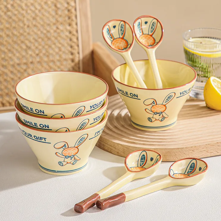 陶瓷斗笠碗勺家用米饭碗面碗防烫水果沙拉碗餐具