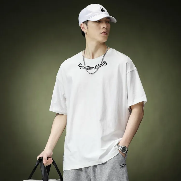 美式复古短袖T恤男士2024年新款ins潮牌纯棉重磅宽松大码男装夏季