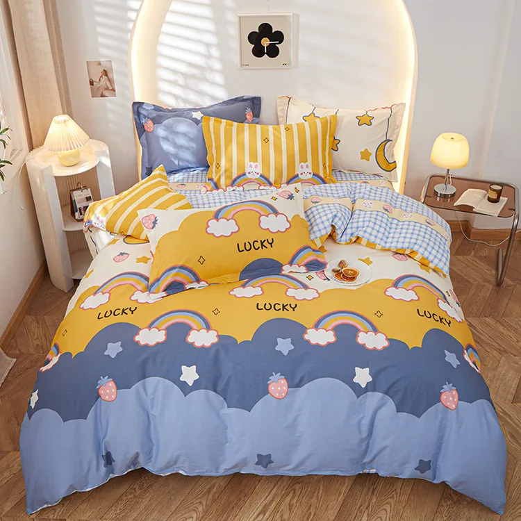 ins风小清新简约学生宿舍三件套纯棉床上用品四件套全棉被套床单