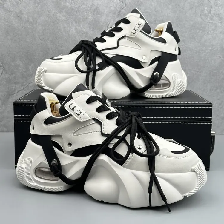 欧洲站男鞋2025年冬季新款加绒运动休闲鞋气垫厚底增高面包老爹鞋