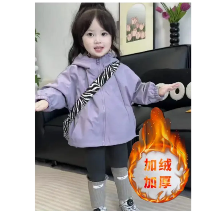 女童冬季加绒新款套装连帽夹棉外套女宝宝百搭打底裤洋气女童套装