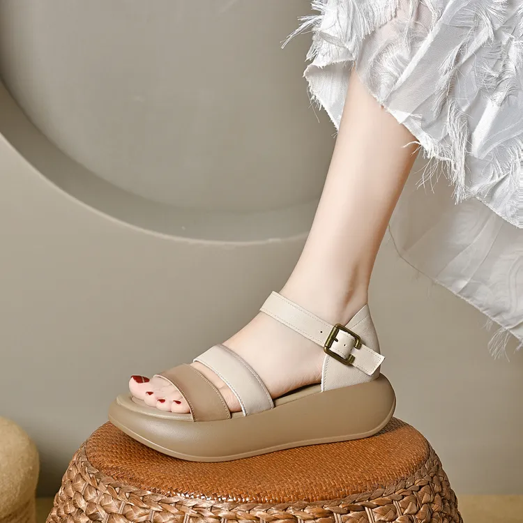 昔子L518松糕厚底凉鞋女新款夏季时尚女鞋一字带凉鞋仙女风鞋