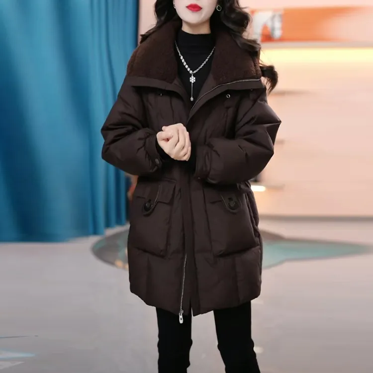 免洗保暖羽绒服女士2024冬季新款修身显瘦白鸭绒中长款加厚外套女