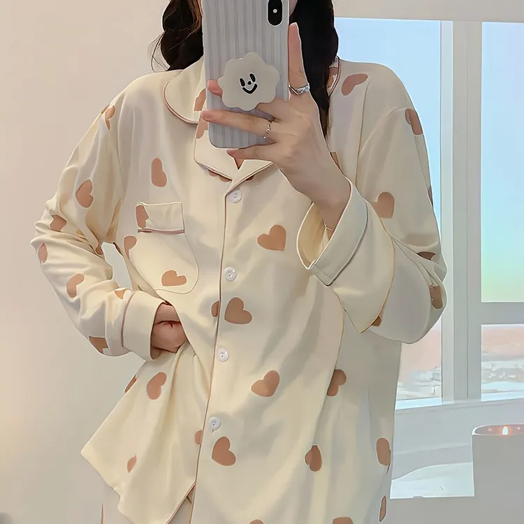 甜美风棉质睡衣女春秋季网红款长袖优质仿棉宽松可外穿家居服套装
