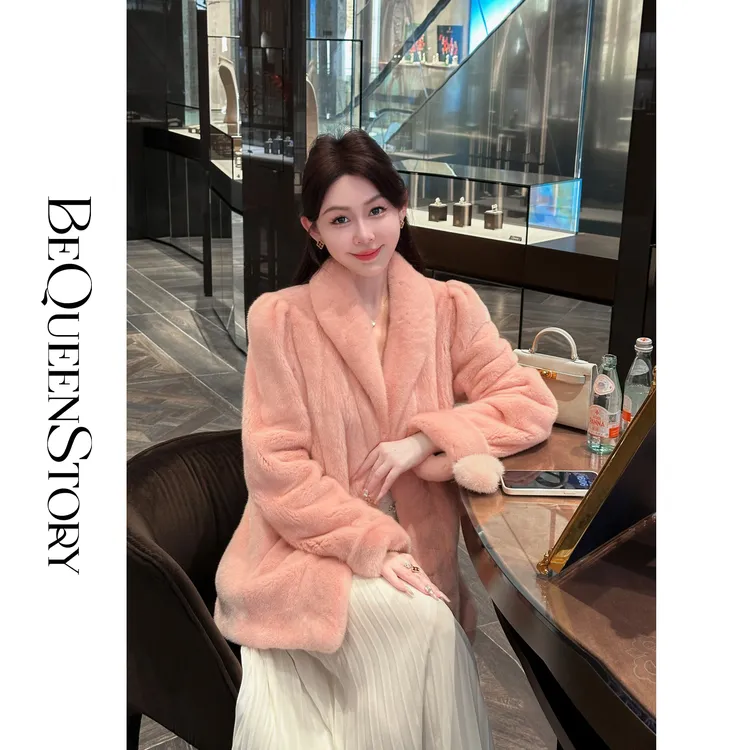 余潇潇【唐顿千金】高定轻奢丹麦紫标天鹅绒水貂毛保暖草草外套秋冬