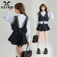 KEIKO 蝴蝶结girl 高级感织带饰假两件衬衫新款学院chic别致上衣