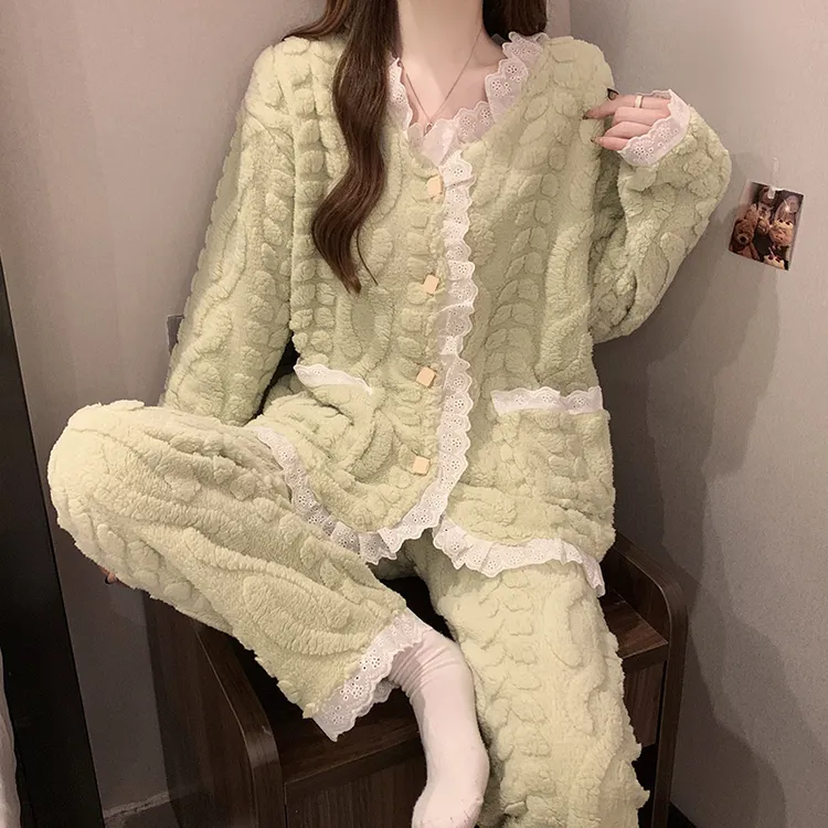 冬季睡衣女士保暖珊瑚绒大码加厚长袖甜美可外穿套装家居服秋冬季
