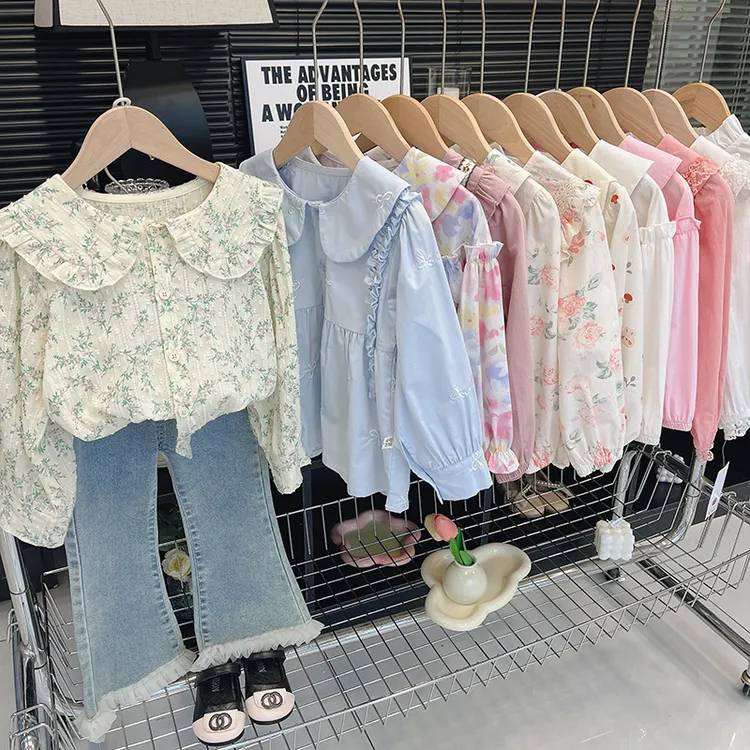 女童秋季新款100%纯棉衬衫甜美娃娃衫女宝打底外穿欧若风童装