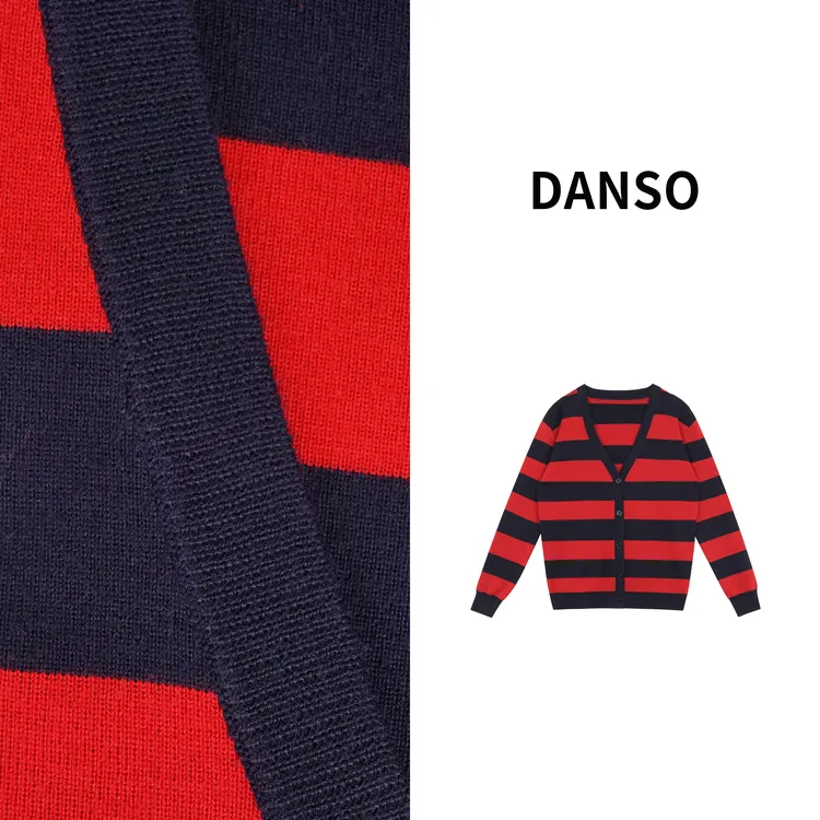 DANSO 【歌舞青春】玉美华秋季新款时尚百搭红条纹长袖针织衫AD0127