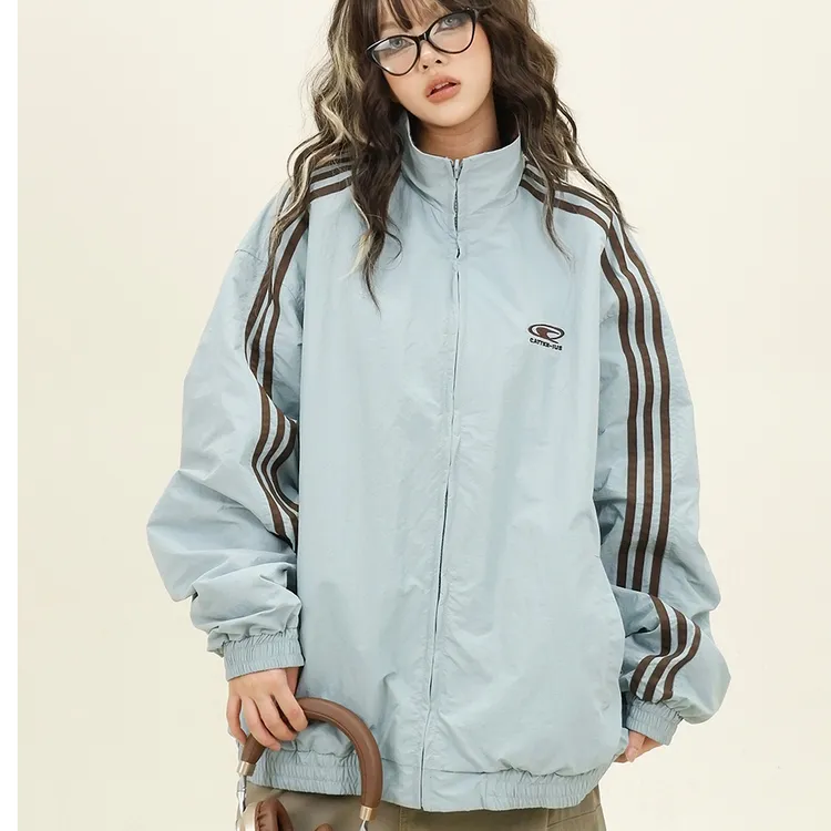 美式三条杠双面穿夹克女2024秋季新款宽松bf休闲复古学院风外套潮