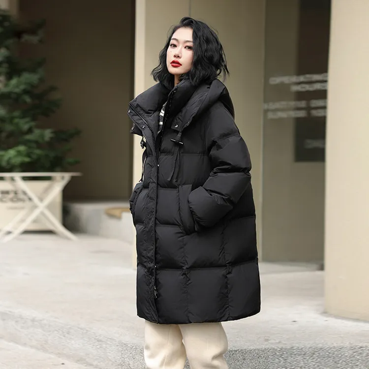 连帽棉衣女中长款2025新款棉服韩版加厚宽松棉袄外套ins