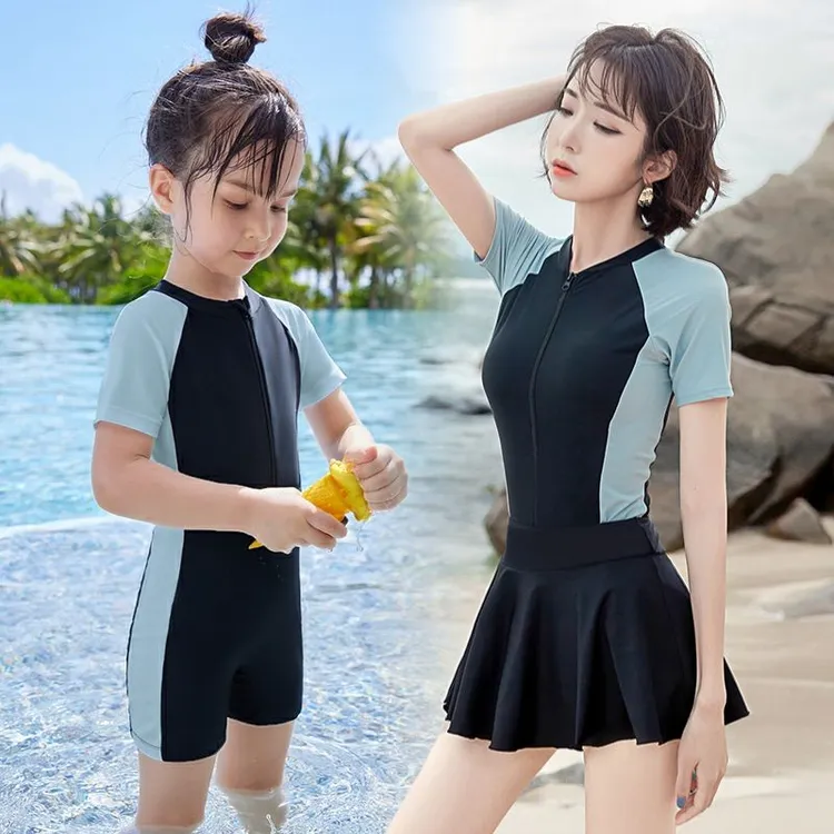 亲子泳衣女母女2025新款遮肚显瘦保守女童女孩子裙子时尚连体泳装