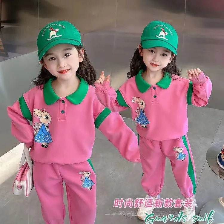 女童polo衫卫衣套装新款洋气儿童女宝宝春秋季网红运动休闲两件套