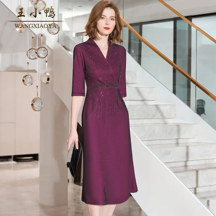 品牌新款王小鸭旗舰店结婚长辈连衣裙女喜婆婆婚宴装春季长裙喜庆