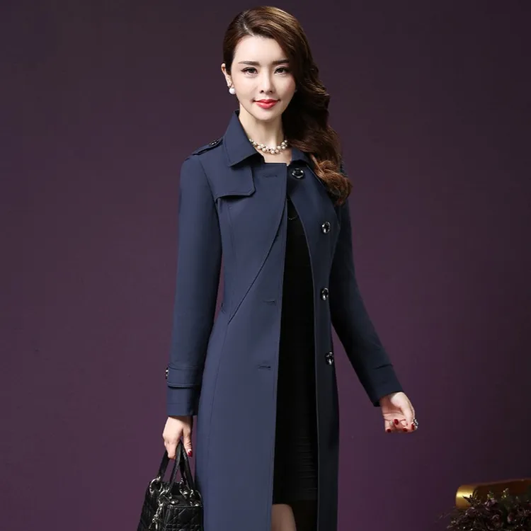 王小鸭W-ALN-YA-66012纯色中年外套大码妈妈装奢华中长款女风衣