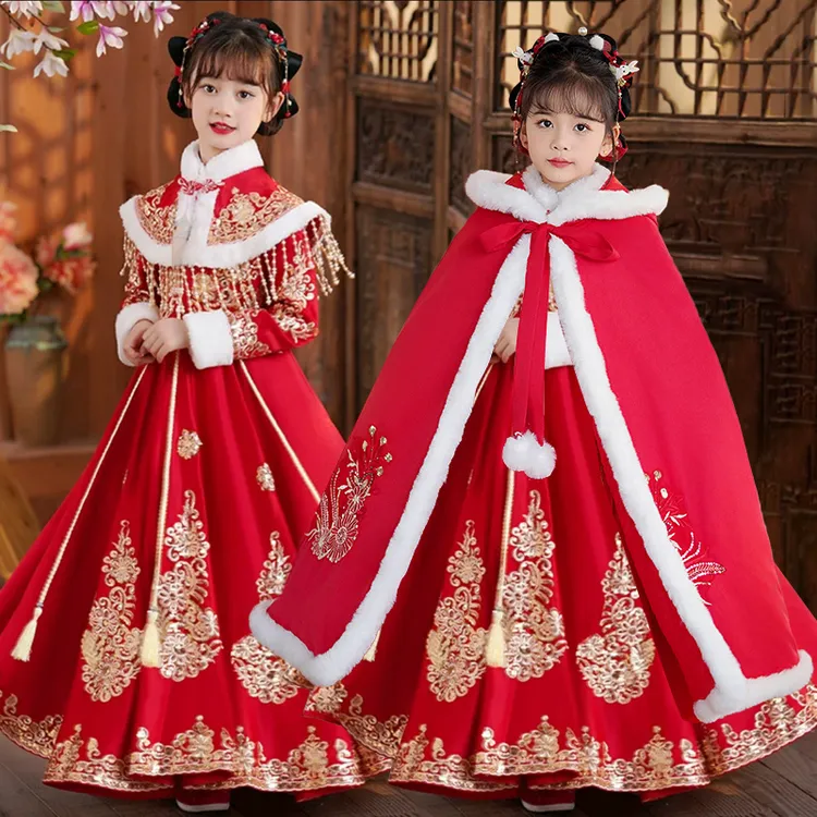 女童冬季公主连衣裙儿童过年衣服拜年服2025新款汉服秋冬裙子冬款