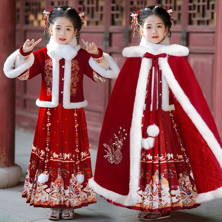 马面裙女童拜年服秋冬款2025新款儿童汉服冬季过年服冬装加绒加厚