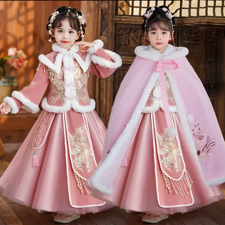 女童冬季汉服2025新款冬装加厚过年拜年服秋冬款儿童唐装新年衣服