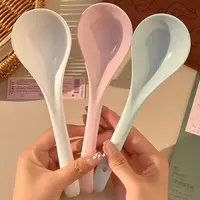 ins奶油色陶瓷汤勺大号盛汤勺简约大勺高颜值餐具家用长柄粥勺子