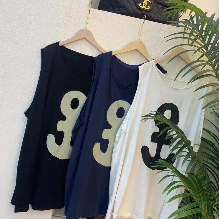 新款船锚背心女夏季打底内搭 显瘦时髦无袖宽松印花