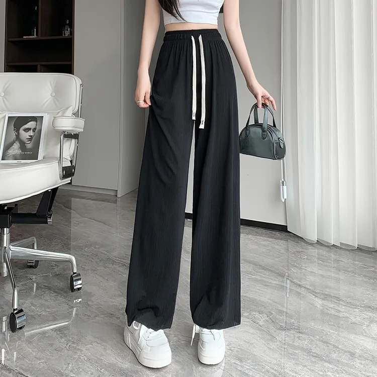 美人条阔腿裤垂感直筒裤显瘦高腰休闲薄款