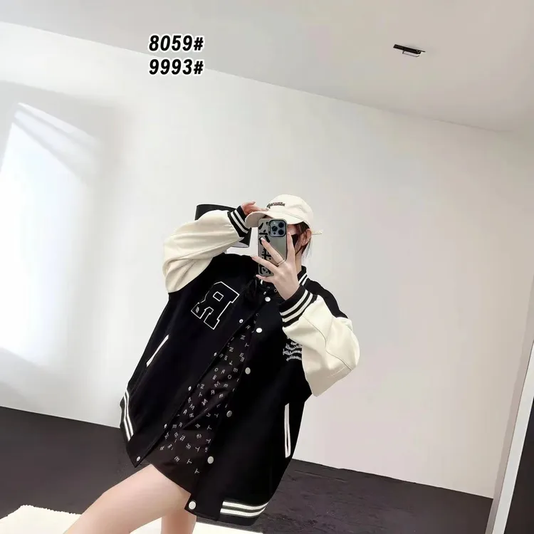 大码可穿 长款 棒球服外套 宽松拼接百搭撞色韩版时尚